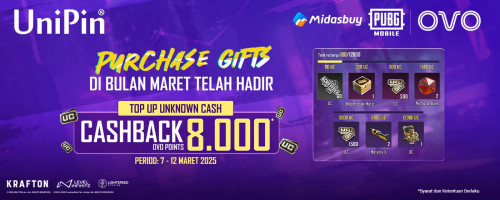 PUBG Mobile Purchase Gift – Top Up Unknown Cash Pakai OVO Cashback 8Ribu OVO Points!